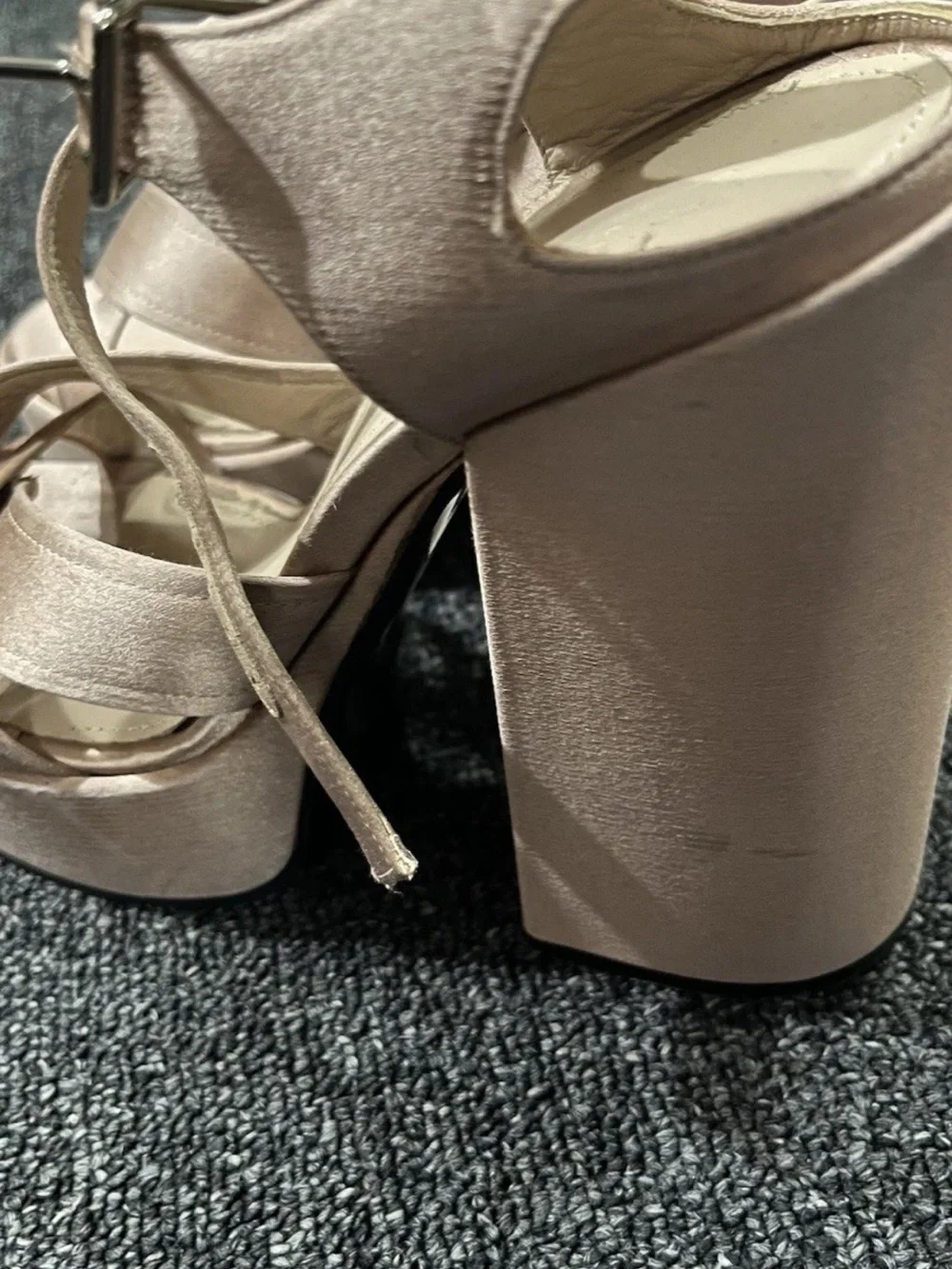Jil Sander Champagne Satin Platform Sandals Ankle Strap 38.5 US 8